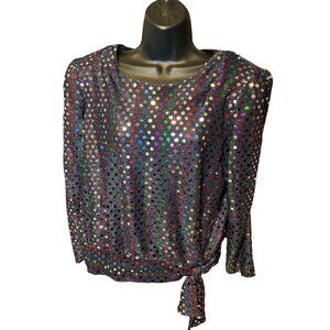 Vintage Another Thyme Black Sequined Tied Up Long Sleeved Blouse Sz 10